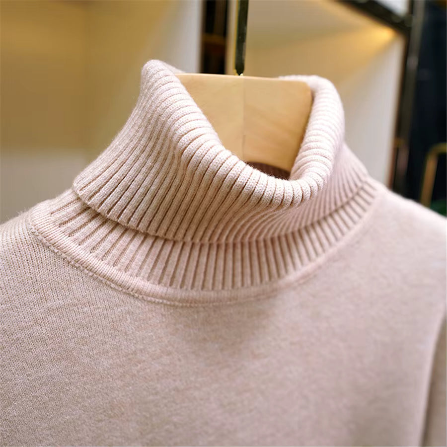 Velvet-Lined Turtleneck Knitted Sweater