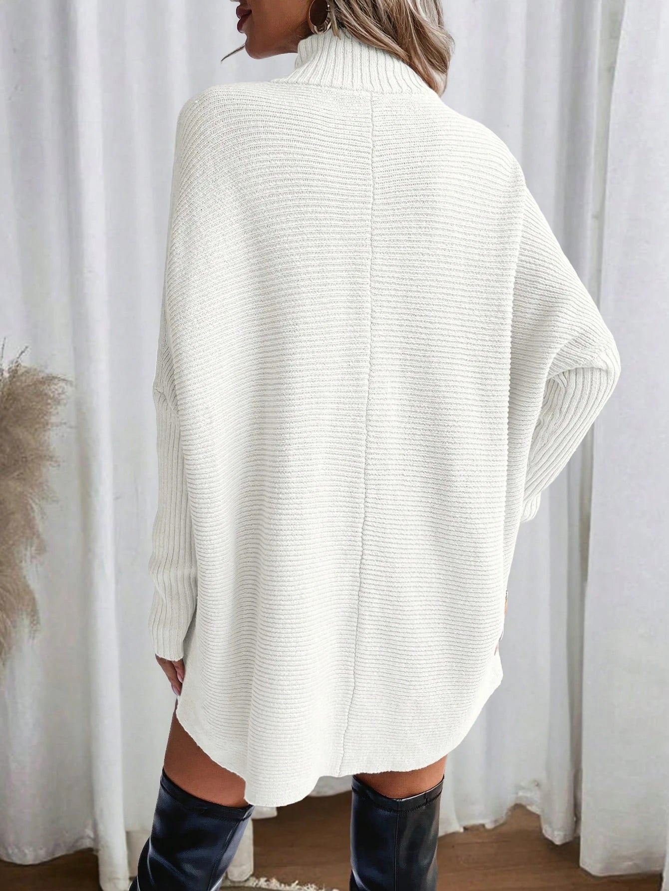 Irregular-Hem Turtleneck Knit Sweater
