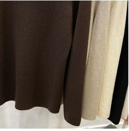 Velvet-Lined Turtleneck Knit Sweater