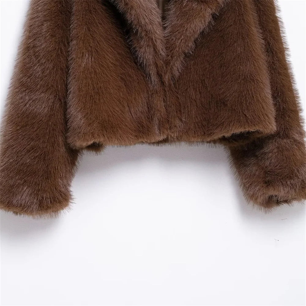 Soft Faux Fur Short Coat with Wide Lapel