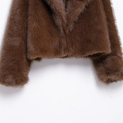 Soft Faux Fur Short Coat with Wide Lapel