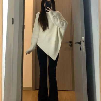 Loose Batwing-Sleeve Turtleneck Knit Sweater