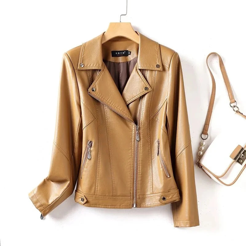 Slim-Fit Genuine Leather Rivet Biker Jacket