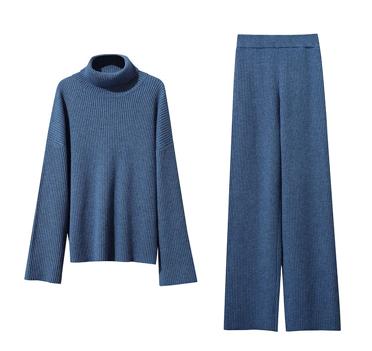 Ribbed Turtleneck Knitted Two-Piece Set