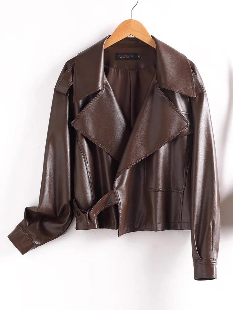 Loose-Fit Leather-Effect Jacket with Wide Lapel