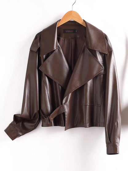 Loose-Fit Leather-Effect Jacket with Wide Lapel