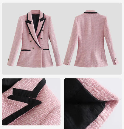 Contrast Trim Tweed Blazer