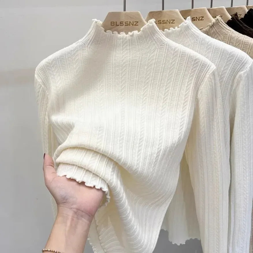 Soft Ribbed Mock-Neck Knit Top
