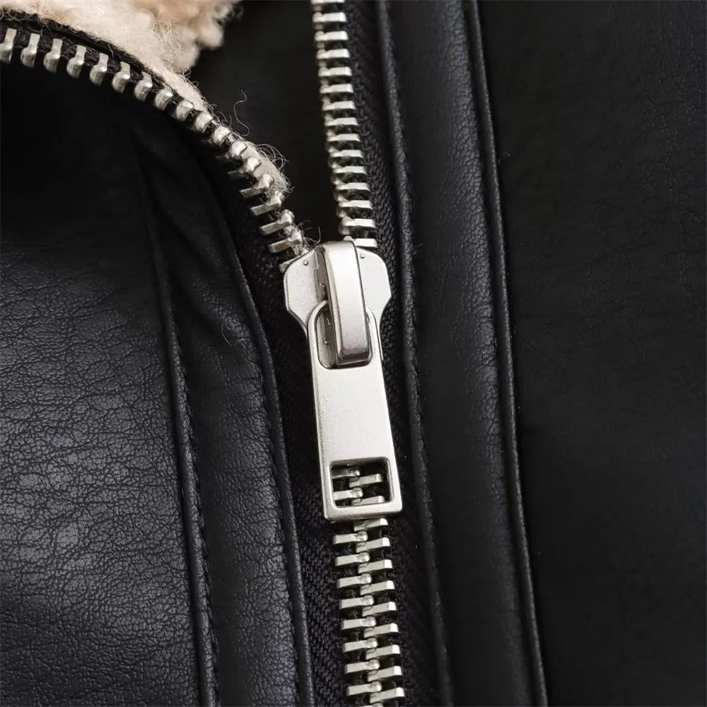 Cropped Shearling-Lined Leather-Effect Jacket