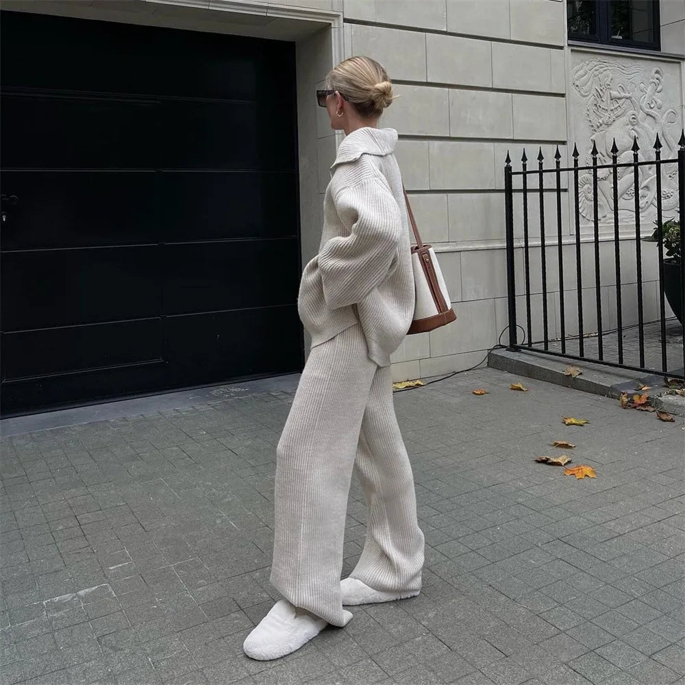 Half-Zip Turtleneck Knitted Two-Piece Set