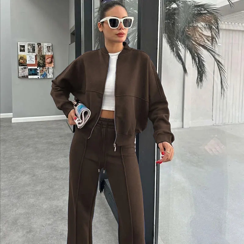 Zip-Up Sweatshirt Two-Piece Set