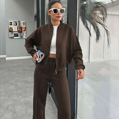 Zip-Up Sweatshirt Two-Piece Set