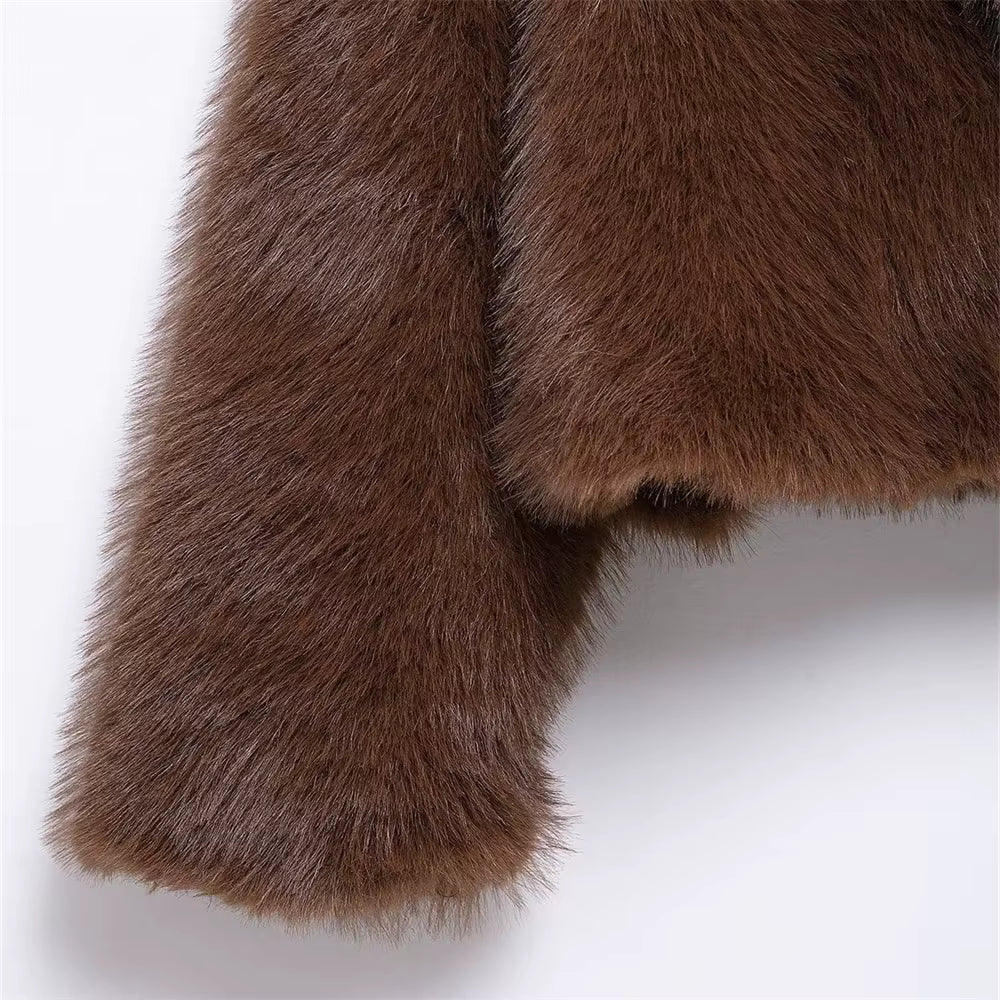 Soft Faux Fur Short Coat with Wide Lapel