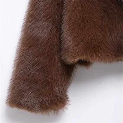 Soft Faux Fur Short Coat with Wide Lapel