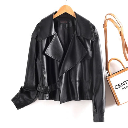 Loose-Fit Leather-Effect Jacket with Wide Lapel
