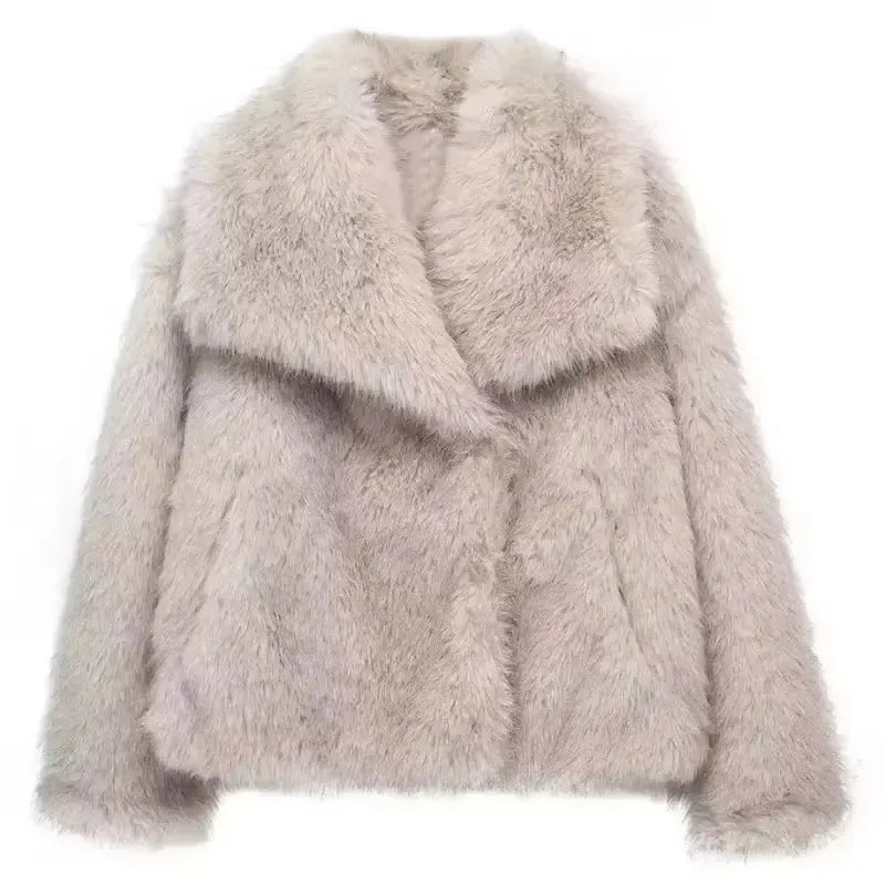 Elegant Faux Fur Loose-Fit Lapel Coat