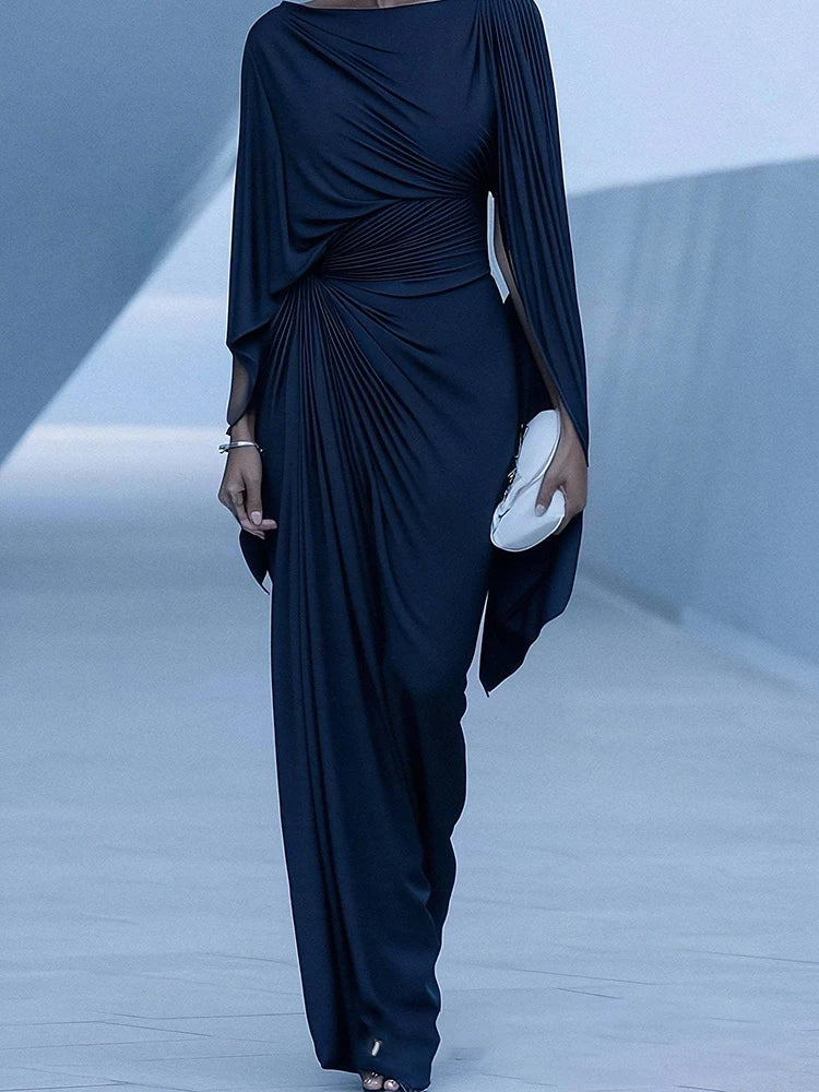 Midnight Draped Silhouette Evening Dress