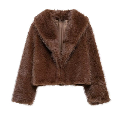 Soft Faux Fur Short Coat with Wide Lapel