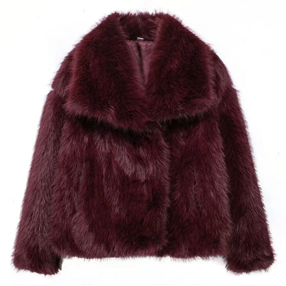 Elegant Faux Fur Loose-Fit Lapel Coat