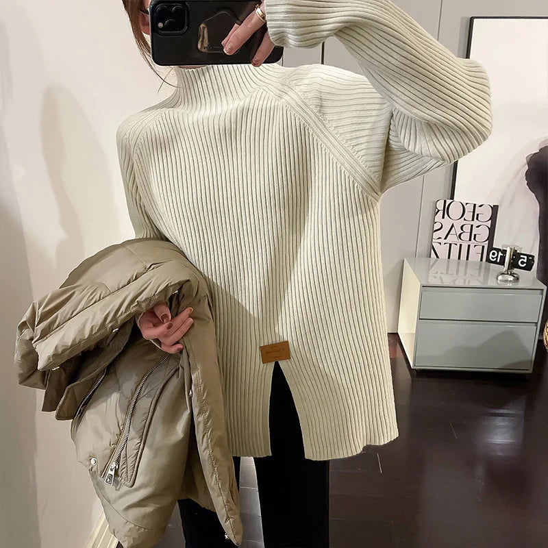 Soft Ribbed Knit Pullover Sweater