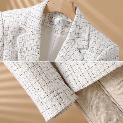 Elegant White Check Tailored Blazer