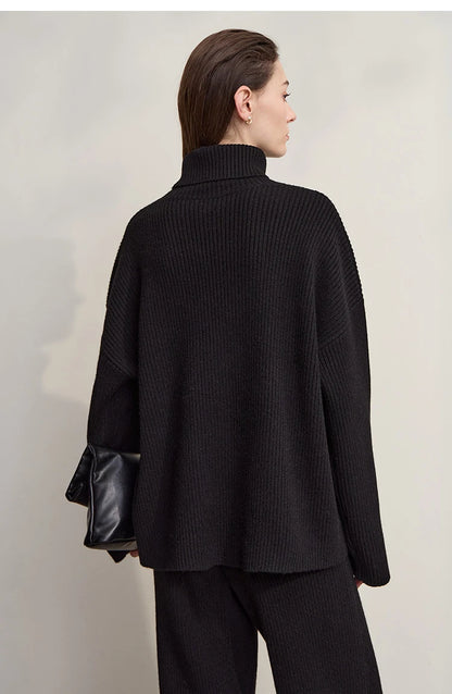 Ribbed Turtleneck Knitted Two-Piece Set