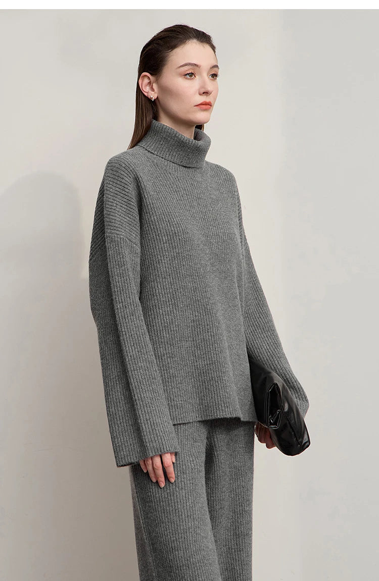 Ribbed Turtleneck Knitted Two-Piece Set