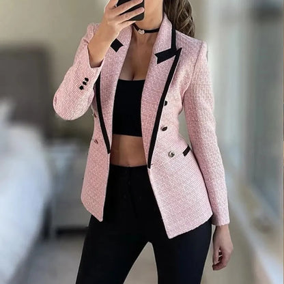Contrast Trim Tweed Blazer