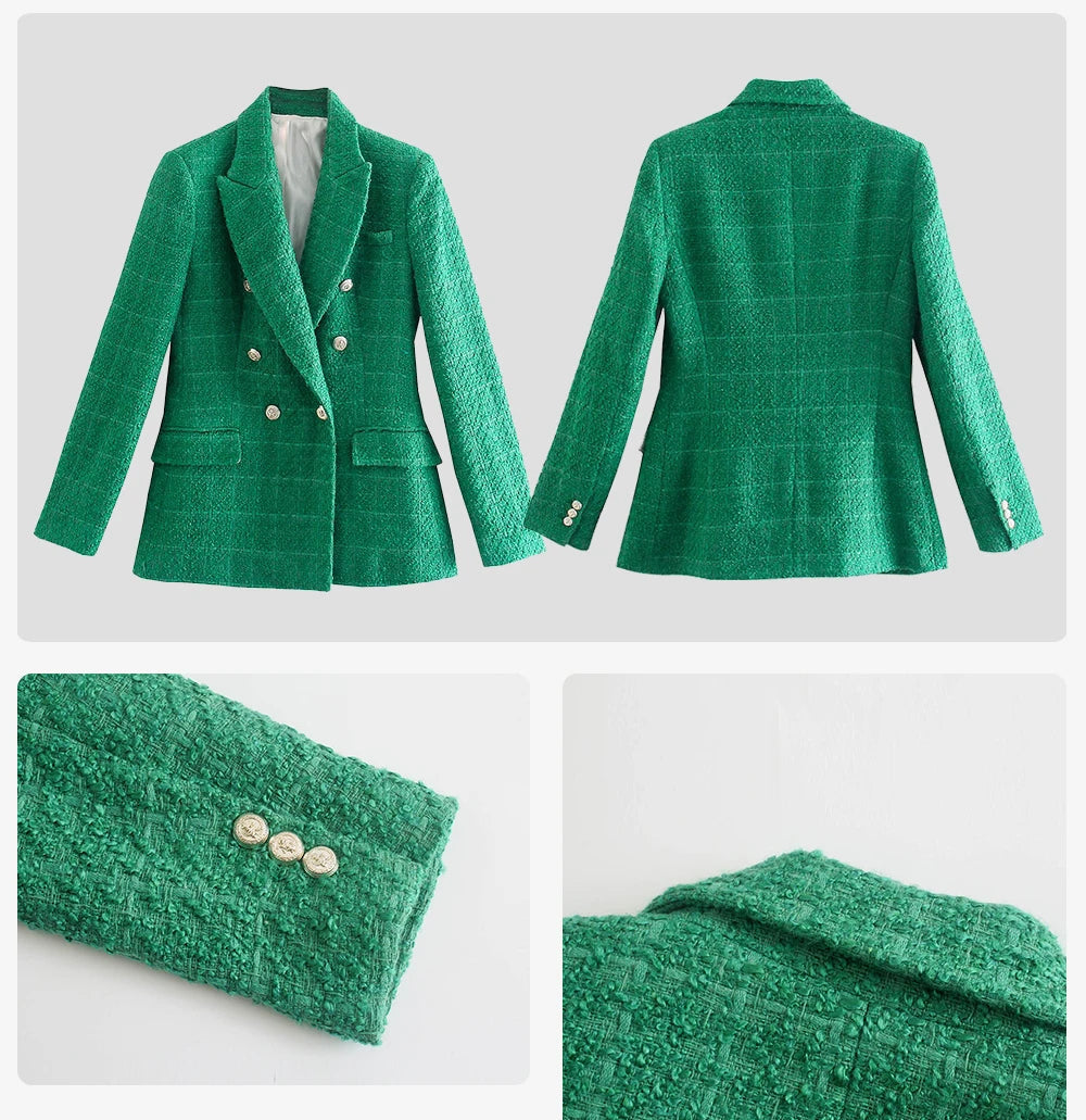 Contrast Trim Tweed Blazer