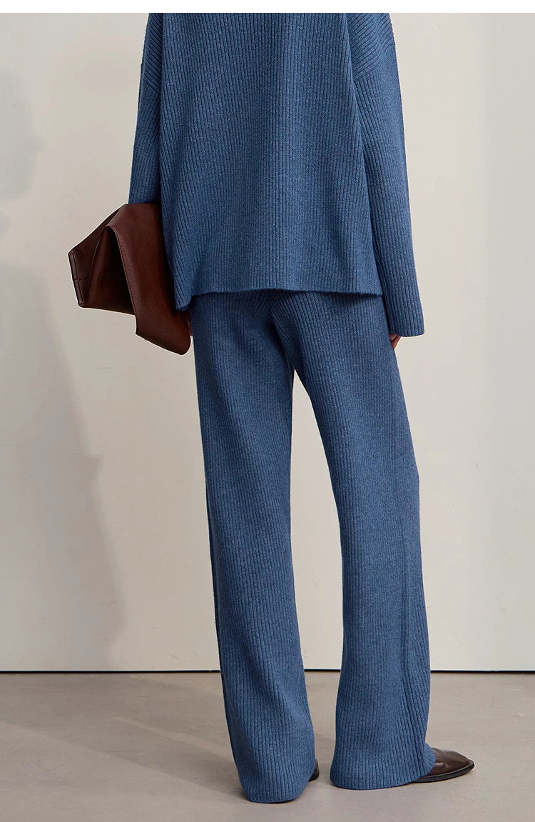 Ribbed Turtleneck Knitted Two-Piece Set