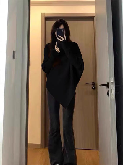 Loose Batwing-Sleeve Turtleneck Knit Sweater