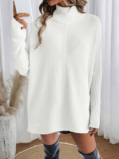 Irregular-Hem Turtleneck Knit Sweater