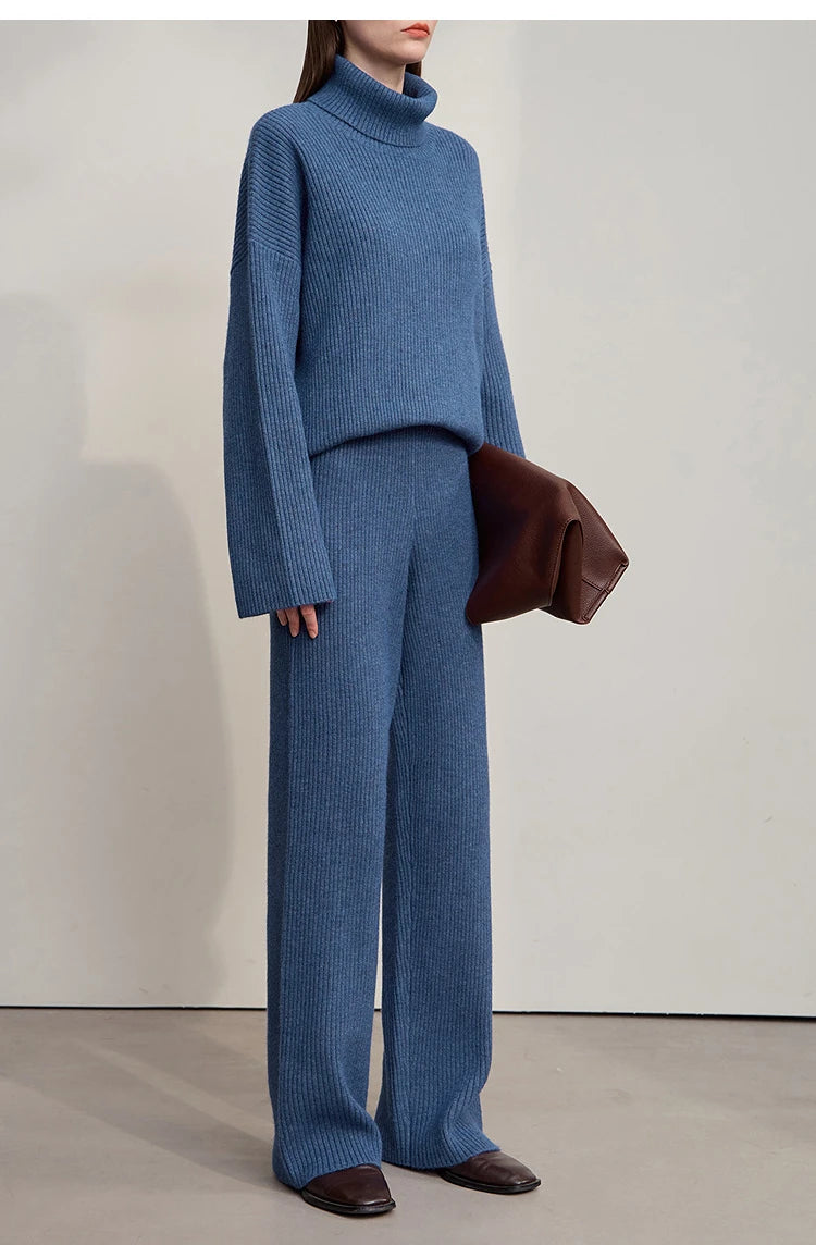 Ribbed Turtleneck Knitted Two-Piece Set