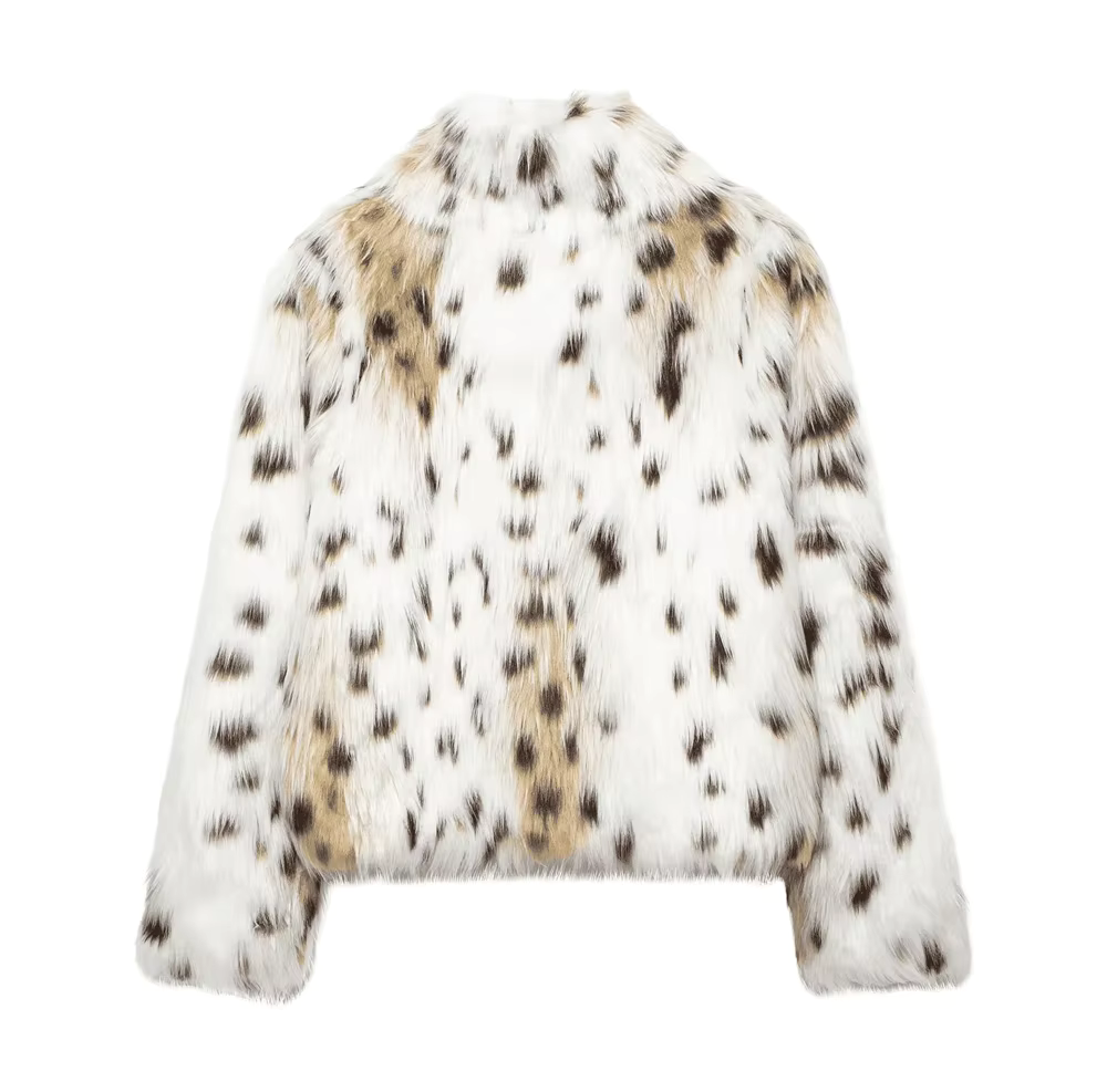 Autumn Winter Leopard Faux Fur Jacket Coat Women Short Plush Stand Collar Panelled Jacket Female Warm Stylish Outerwears Lady