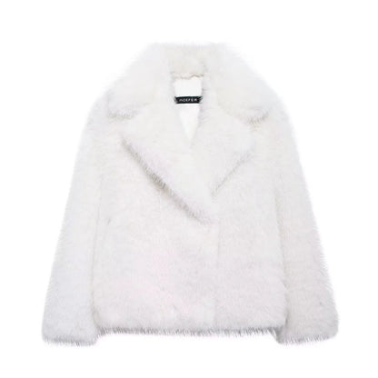 Elegant Faux Fur Loose-Fit Lapel Coat