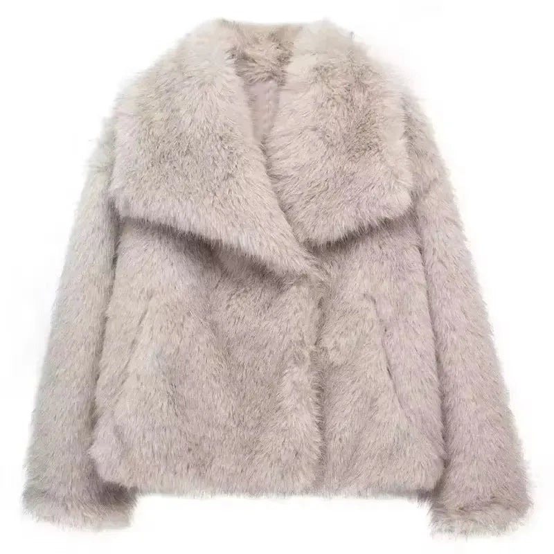 Elegant Faux Fur Loose-Fit Lapel Coat
