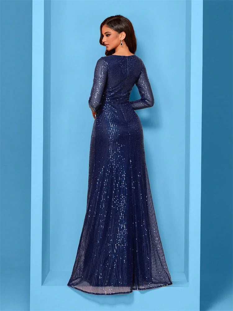 Midnight Sapphire Radiant Sequin Evening Gown