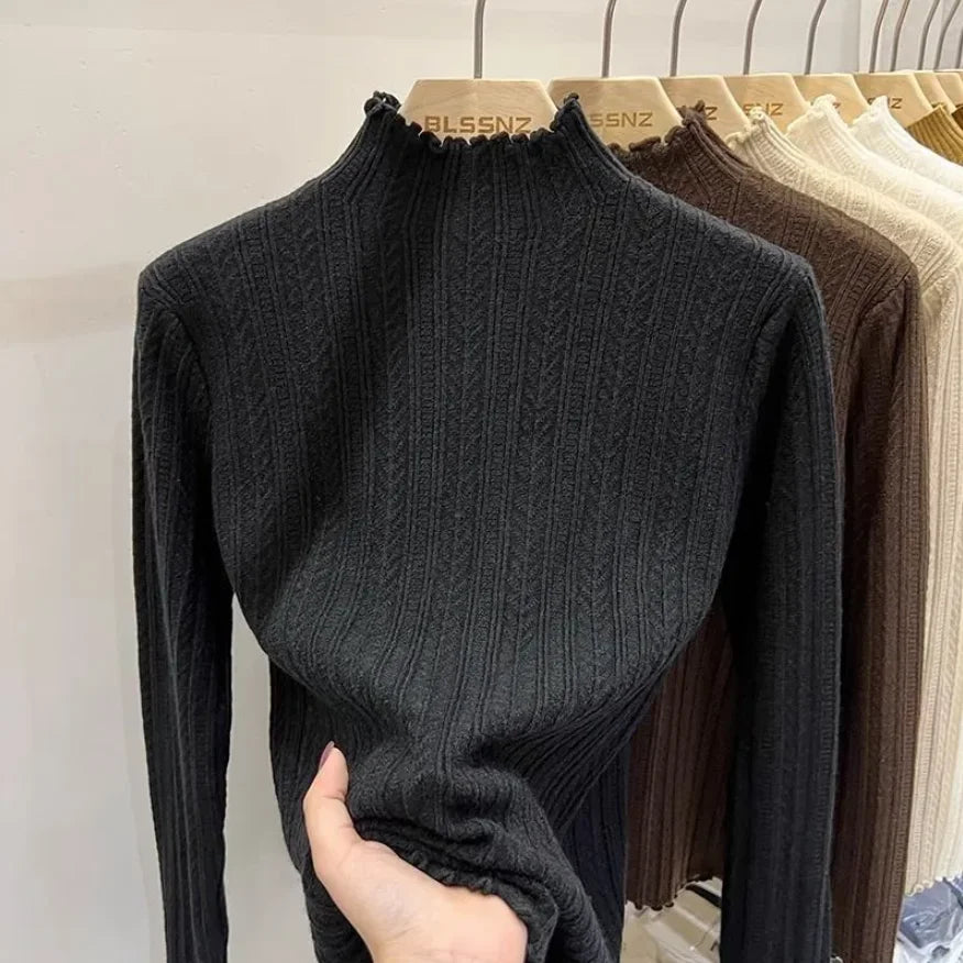 Soft Ribbed Mock-Neck Knit Top