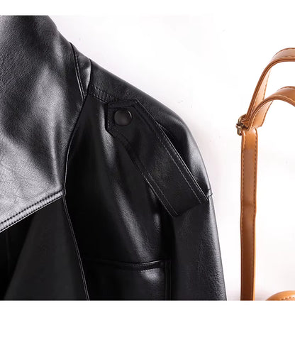 Loose-Fit Leather-Effect Jacket with Wide Lapel