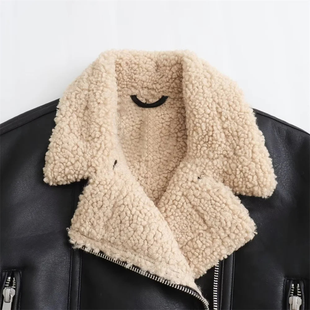 Cropped Shearling-Lined Leather-Effect Jacket