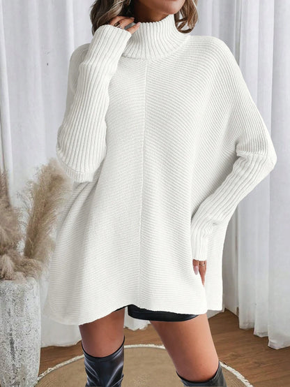 Irregular-Hem Turtleneck Knit Sweater
