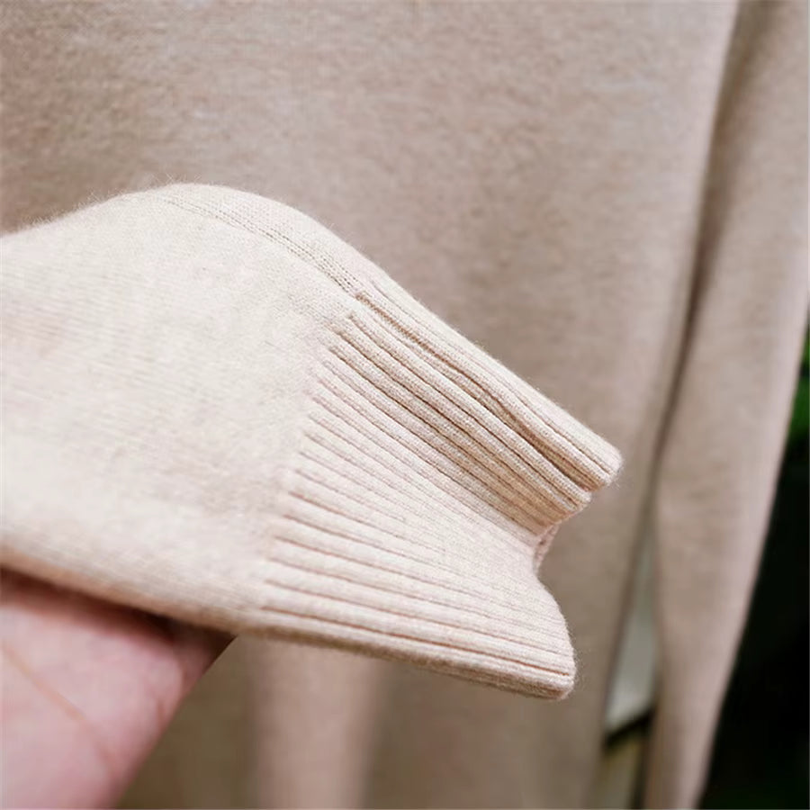 Velvet-Lined Turtleneck Knitted Sweater