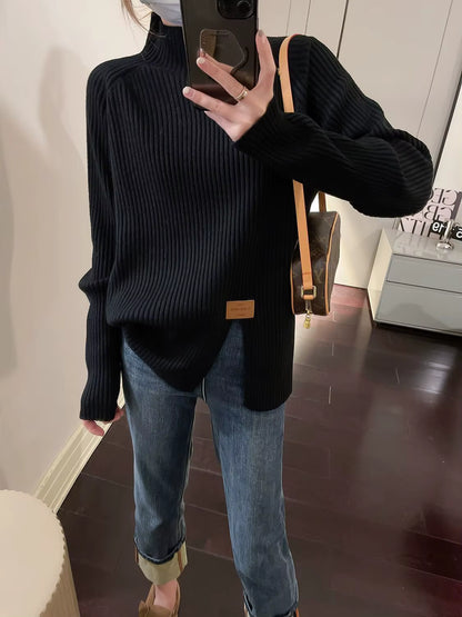 Soft Ribbed Knit Pullover Sweater