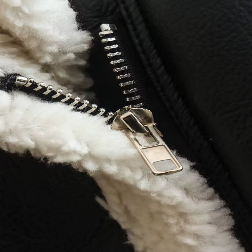 Double-Sided Shearling-Lined Cropped Leather-Effect Jacket