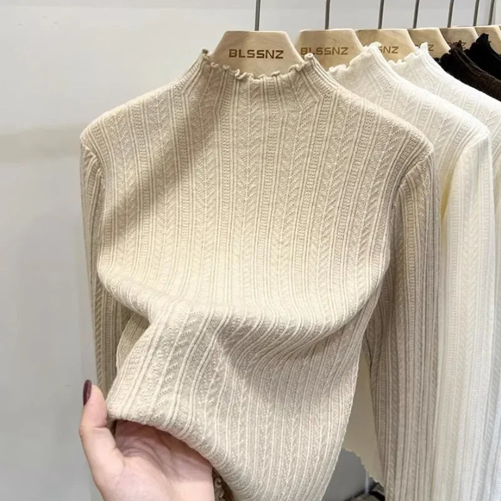 Soft Ribbed Mock-Neck Knit Top