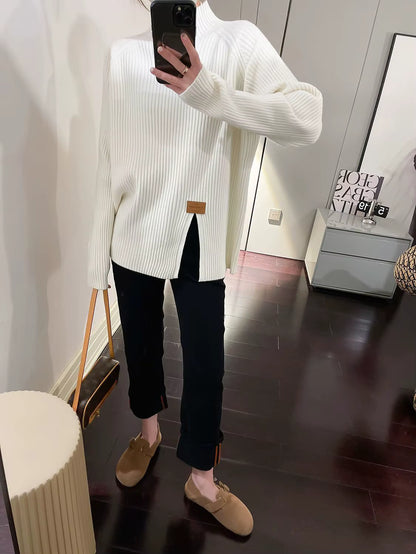 Soft Ribbed Knit Pullover Sweater