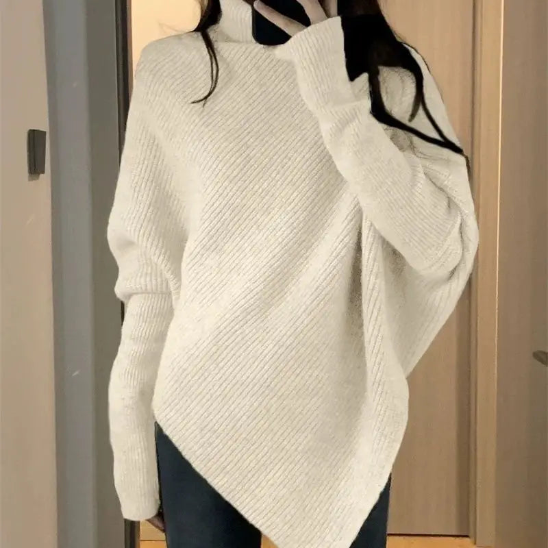 Loose Batwing-Sleeve Turtleneck Knit Sweater