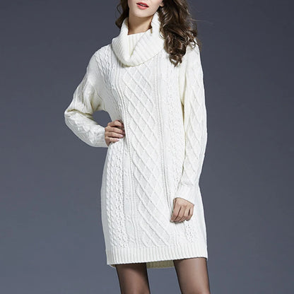 Cozy Cable-Knit Turtleneck Sweater Dress