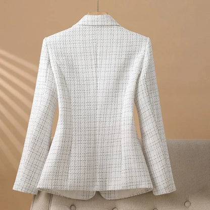 Elegant White Check Tailored Blazer