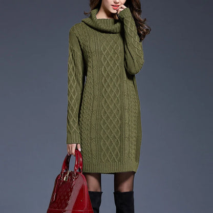 Cozy Cable-Knit Turtleneck Sweater Dress